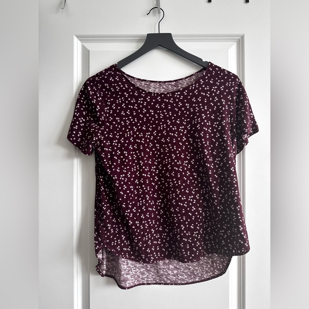 LOFT Burgundy/Dark Red Floral Short Sleeve Top